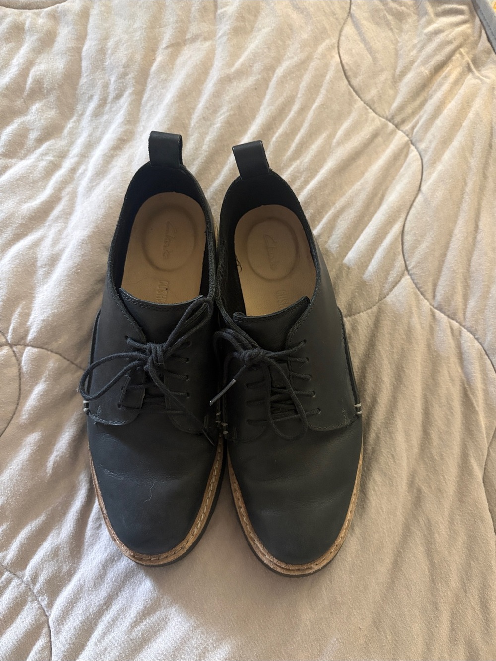 Clarks Black Leather Derby Shoes with Tan Welt